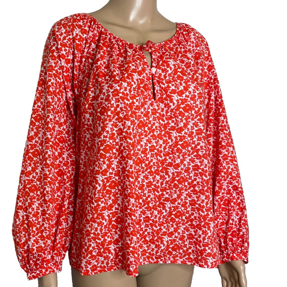 Women's Large Universal Thread Orange Floral Pattern Cotton Boho Popover Blouse - Picture 2 of 4